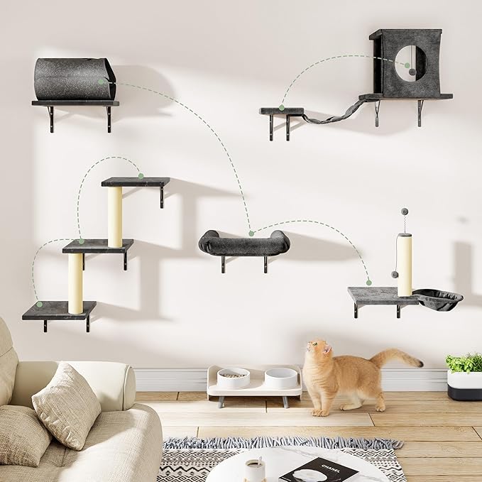 Cat Wall Shelves, 7-in-1 Wall Mounted Cat Climber Set, Indoor Cat Furniture – - Image 3