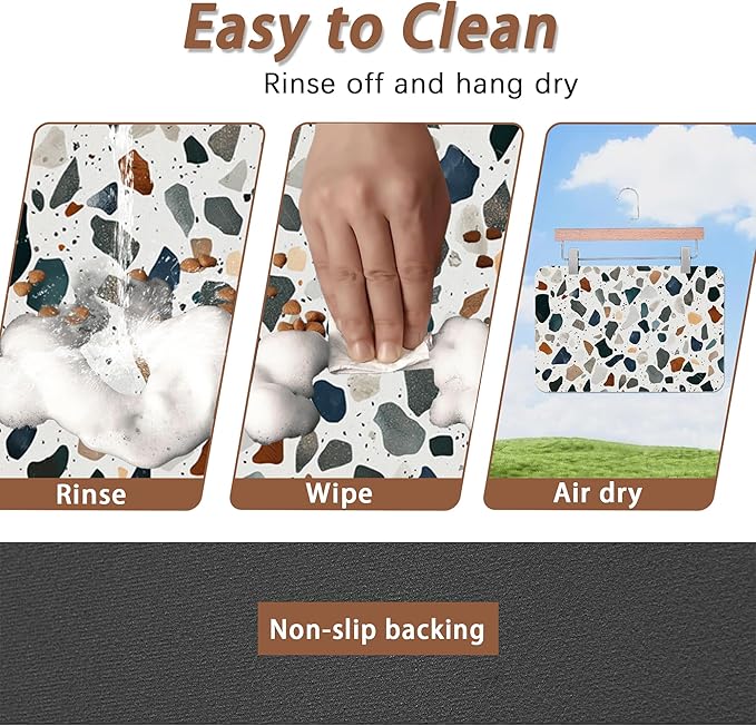 Terrazzo Stone Colorful Dog Cat Food Mat, Absorbent Pet Feeding Mat - Image 4