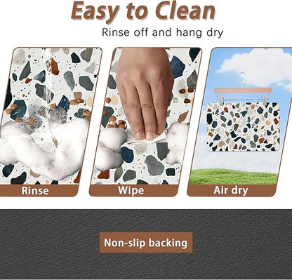 Terrazzo Stone Colorful Dog Cat Food Mat, Absorbent Pet Feeding Mat - Image 4