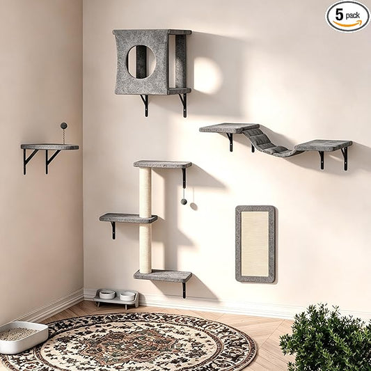 5 Pcs Cat Wall Shelves Set, Wall-Mounted Climber by KAMABOKO
