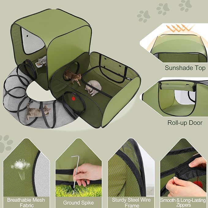 Cat Playpen, 3-in-1 Pop-up Outdoor Cat Enclosure - Image 5