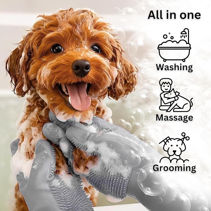 Dog Washing Gloves with Bristle Scrubbers, Reusable Silicone Gloves Ideal - Image 2