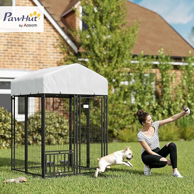 PawHut 4' x 4' x 6' Outdoor Dog Kennel, Welded Wire Dog Kennel Outside Run - Image 2