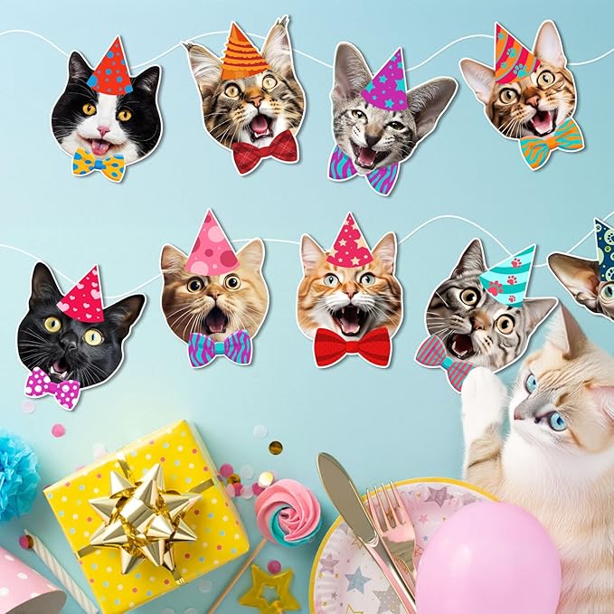Cats Face Birthday Banner — Photographic Cat Faces Garland, Funny Cat Themed - Image 5