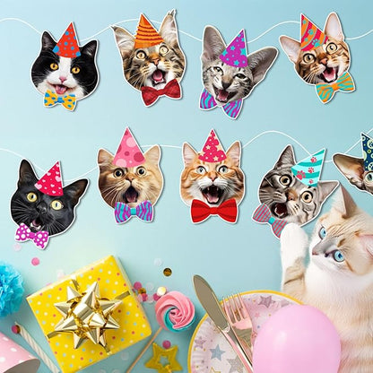 Cats Face Birthday Banner — Photographic Cat Faces Garland, Funny Cat Themed - Image 5