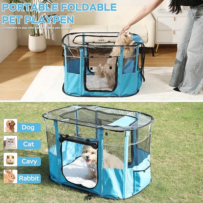 Portable Pet Playpen with Waterproof pad, Collapsible Crates Kennel Playpen - Image 4