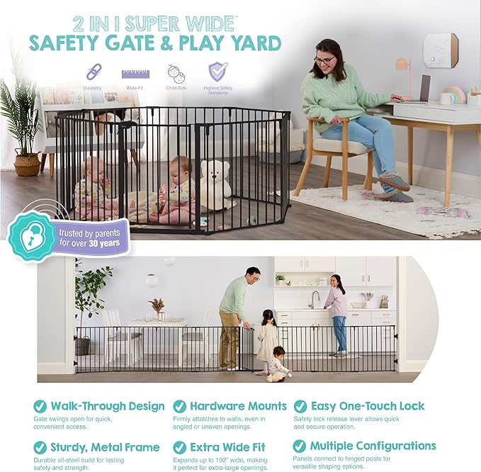 Regalo Safety 192" Super Wide Baby Gate & Play Yard, 2-in-1 Convertible Extra - Image 3