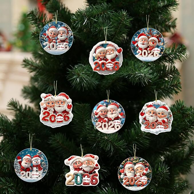 9 Pcs Christmas Tree Decorations 2026 Merry Christmas Santa Claus Hanging - Image 2
