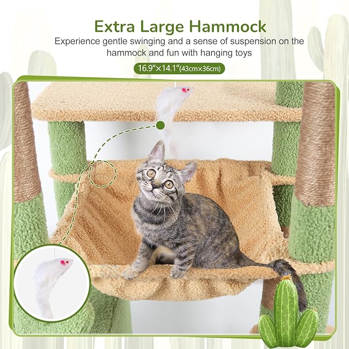 Globlazer Large Cactus Cat Tree Tower, 70in Tall Heavy Duty Green Cat Tree - Image 4