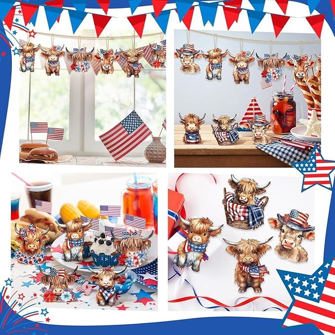 12 Pcs 4th of July Patriotic Wood Ornaments Hanging Decoration 250th - Image 6