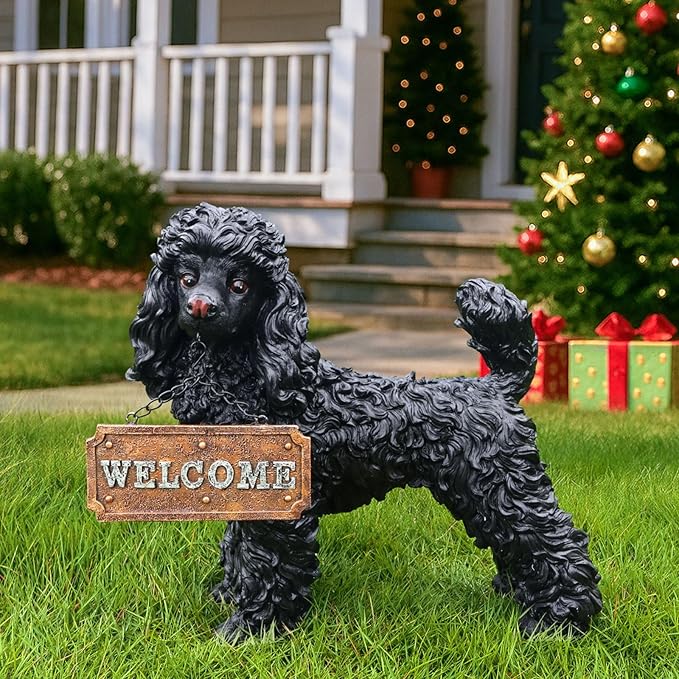 Black Poodle Dog Garden Statue by Sprgarde