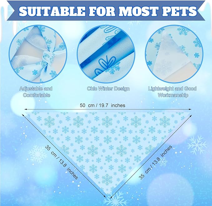 Preboun 50 Pcs Winter Dog Bandanas Bulk Blue Snowflakes Snowmen Bandanas - Image 3