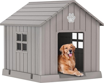 VIXZEN Dog House Outdoor, 38 Inches Weatherproof Resin Dog House Indoor Large by Vixzen