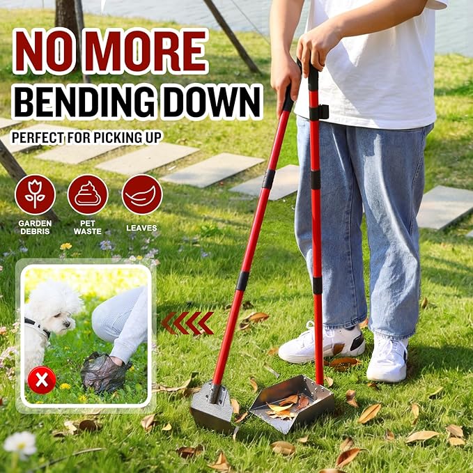 Pooper Scooper for Large Dogs, Adjustable Long Handle Metal Tray and Spade Poop - Image 3