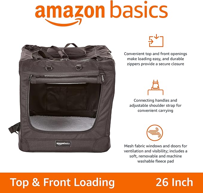 Amazon Basics Folding Portable Soft Pet Dog Crate Carrier Kennel, 26.2"L x - Image 2