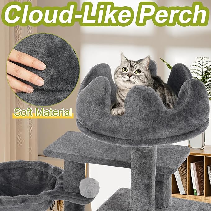 Cat Tree Tower with Metal Frame Hammock, Cat Towers with Scratching Post - Image 4