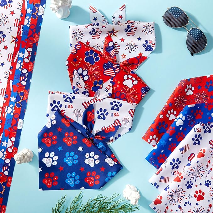 50 Pcs Patriotic Paw Print Dog Bandanas Bulk 4th of July Bandanas - Image 5