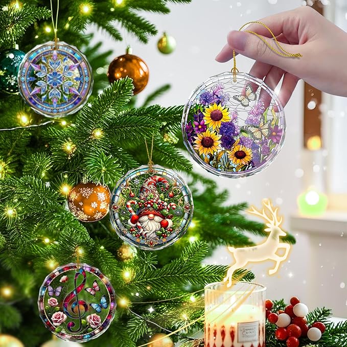 Flower Christmas Ornament, Stained Glass Xmas Ornaments and Christmas Tree - Image 4