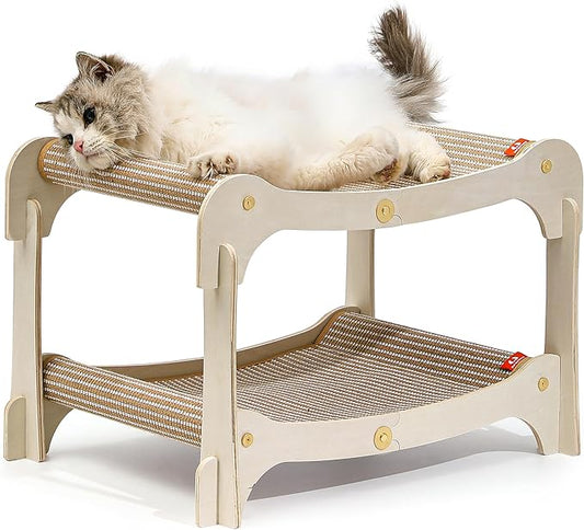Cat Lounger, 2-Tier Wood Bed & Scratcher, Double Layer Cat Hammock Bunk Bed by Unknown