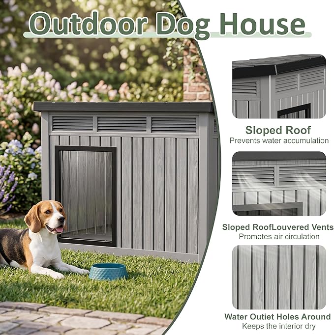 DRATO Large Dog House, Weatherproof Resin Large Dog House Outdoor - Image 2