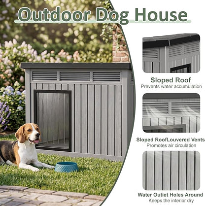 DRATO Large Dog House, Weatherproof Resin Large Dog House Outdoor - Image 2