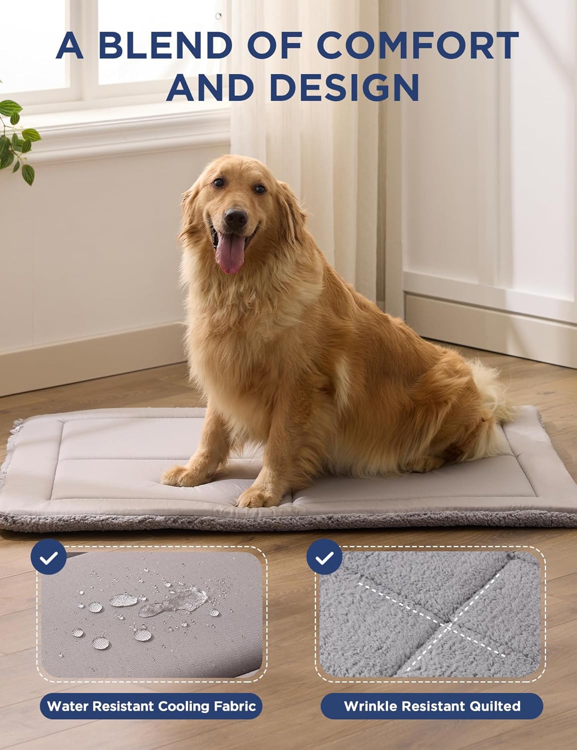 Joydeco Low Profile Dog Crate Mat Reversible Bed Pad, Washable Dog Pad Mat with Ultra Soft Fleece, Compact Design Kennel Beds Mats for Extra Large Jumbo Medium Small Pets, 48" x 30" Dark Gray