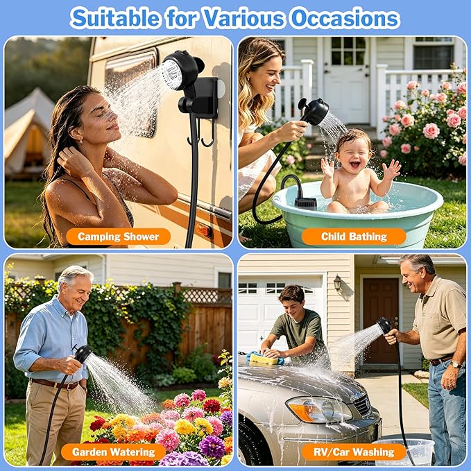 FLY2SKY Portable Shower Pump 6000mAh Detachable Shower Head Hose Pet Bathing - Image 8