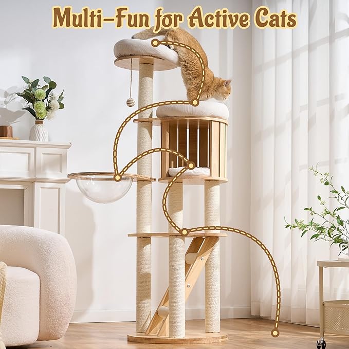 Modern Cat Tree Tower with Scratching Post, 61.5in Tall Cat Tree - Image 3