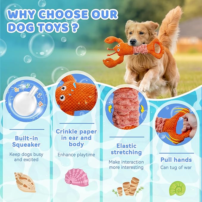 YZHDUXIU Tug of War Dog Toy, Squeaky Dog Toys Interactive Lobster Puppy Toys - Image 3