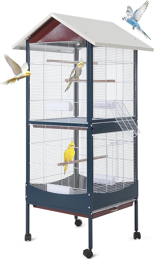 Garvee Bird Cage, w/Removeble Tray, Waterproof Roof, Lockable Caster, Indoor& by Garvee