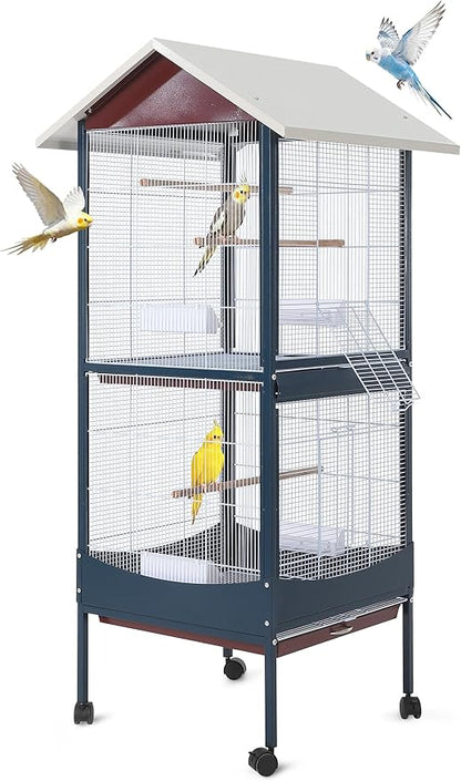 Garvee Bird Cage, w/Removeble Tray, Waterproof Roof, Lockable Caster, Indoor& by Garvee