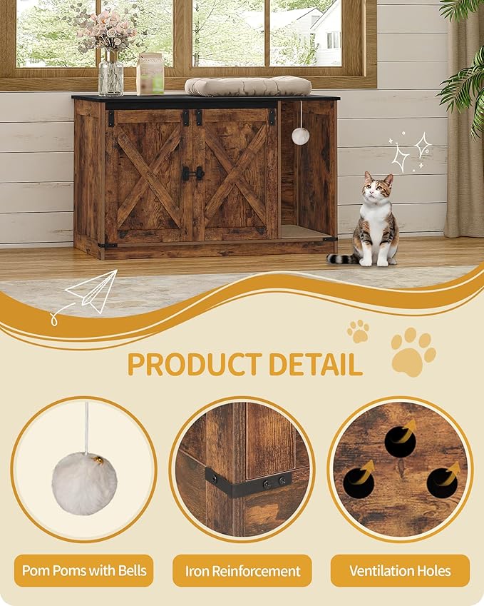Hzuaneri Cat Litter Box Enclosure, Hidden Litter Box Cabinet Furniture - Image 8