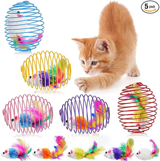 Jecery 5 Pcs Cat Spring Balls Toys Stretchable Rolling Balls Colorful Playful by Jecery
