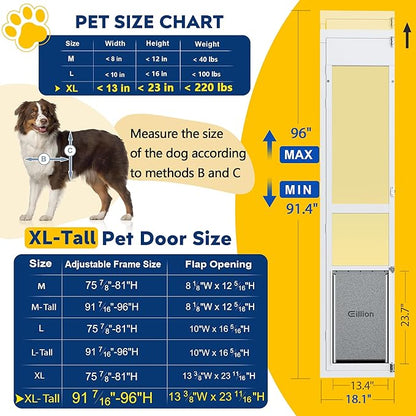 XLarge Dog Door for Sliding Glass Doors, 91 7/16" to 96" Tall, 12.8" Wide - Image 2
