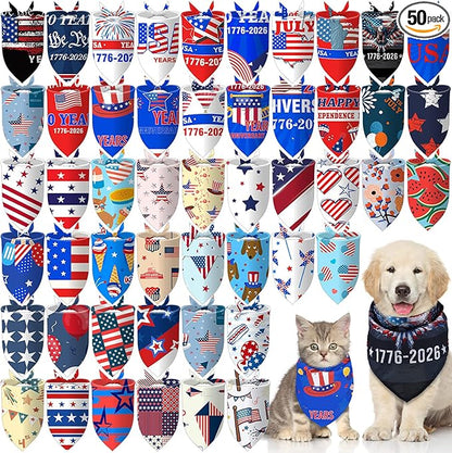Huhumy 50 Pcs 4th of July Dog Bandanas 250th Anniversary Pet Bandanas Bulk by Huhumy