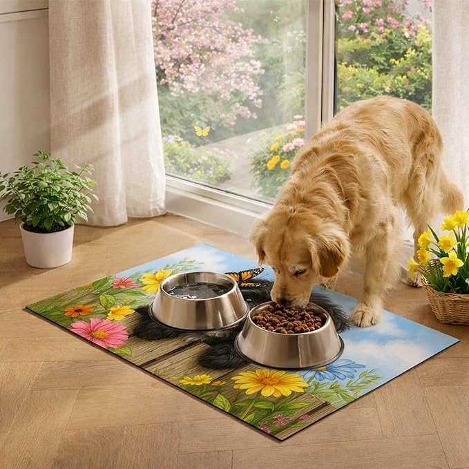 HOMETITUTE Dog Feeding Mat Butterfly Flower Pattern 20" x 12", Non Slip Dog Cat - Image 4
