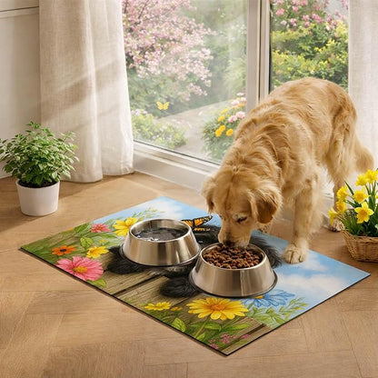 HOMETITUTE Dog Feeding Mat Butterfly Flower Pattern 20" x 12", Non Slip Dog Cat - Image 4
