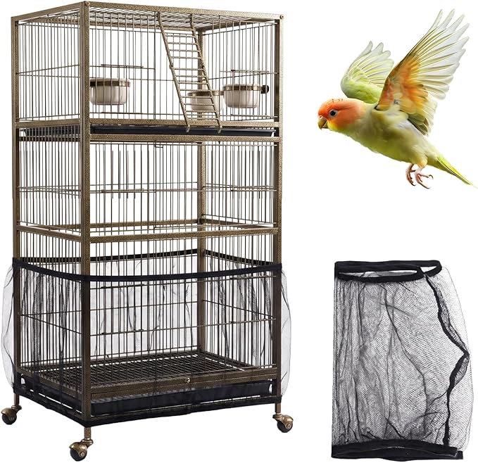 Bird Cage Cover, Bird Cage Seed Catcher, Durable Airy Nylon Mesh Net, by Unknown
