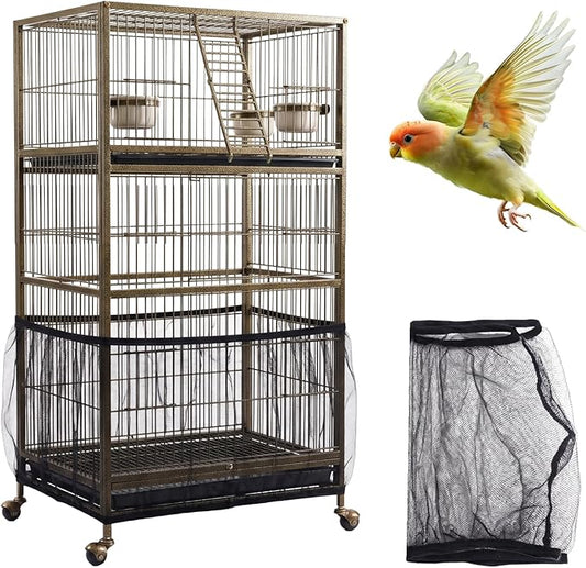 Bird Cage Cover, Bird Cage Seed Catcher, Durable Airy Nylon Mesh Net, by Unknown