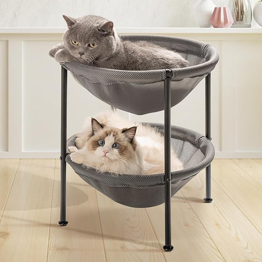 JUNSPOW Double Cat Bed Grey, Breathable Kitty Bed by JUNSPOW