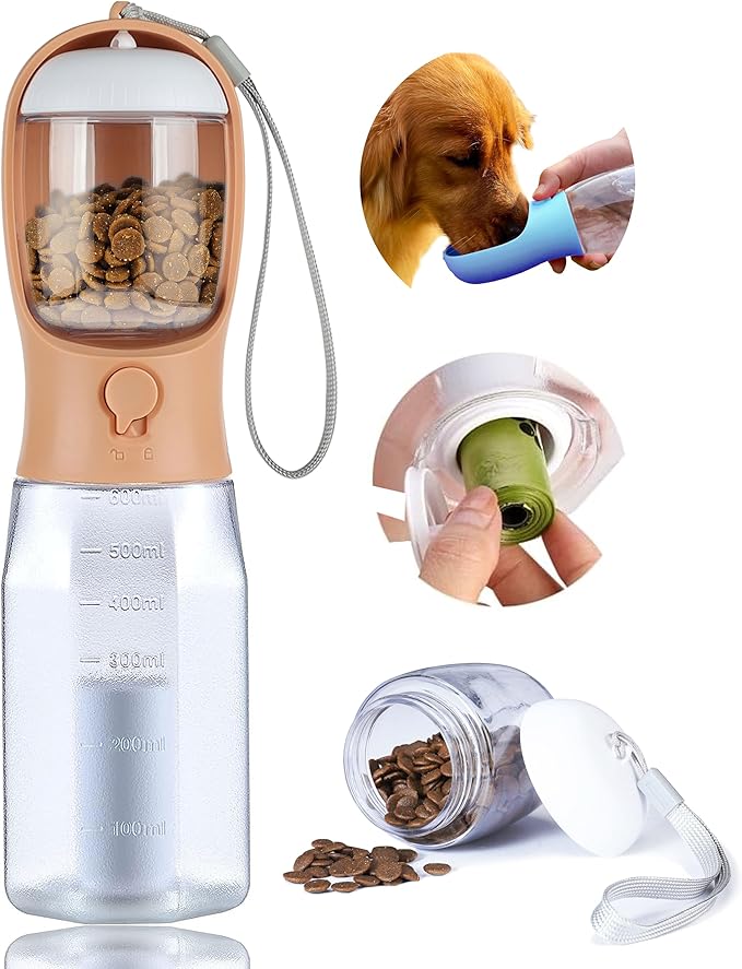 Dog Water Bottle with Food Container, Portable Pet Dog Water Dispenser by AVELORA