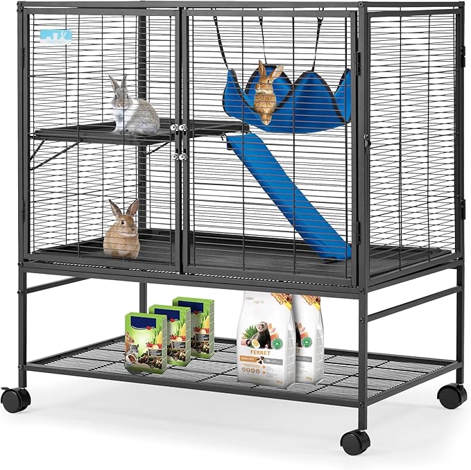 HABUTWAY 40''H Large Metal Rolling Ferrets Cage, 2-Tiers Small Animal Cages by HABUTWAYMakeYourLifeComfortable