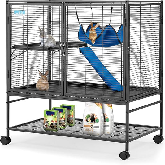 HABUTWAY 40''H Large Metal Rolling Ferrets Cage, 2-Tiers Small Animal Cages by HABUTWAYMakeYourLifeComfortable