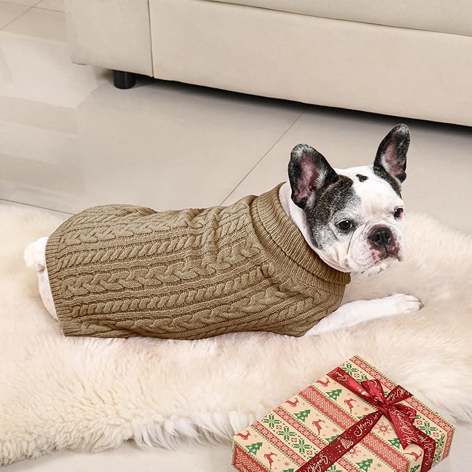 2 Pack Dog Sweaters for Medium Dogs Winter Turtleneck Pullover Cable Knit - Image 5