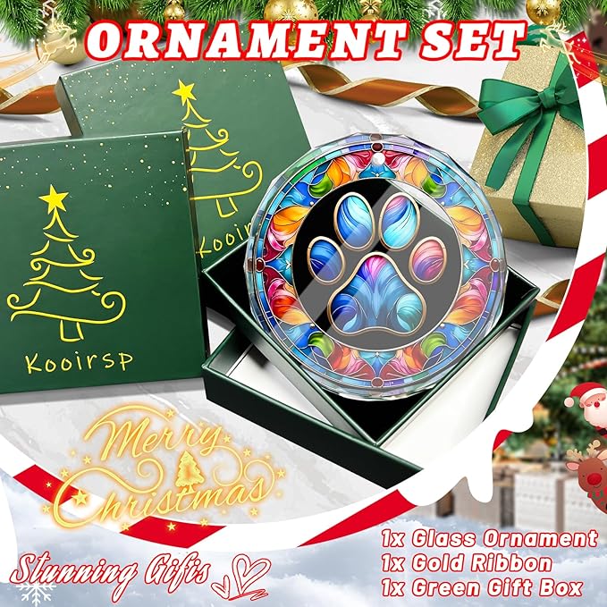 Paw Print Christmas Ornament, Stained Glass Ornaments and Christmas Tree - Image 3