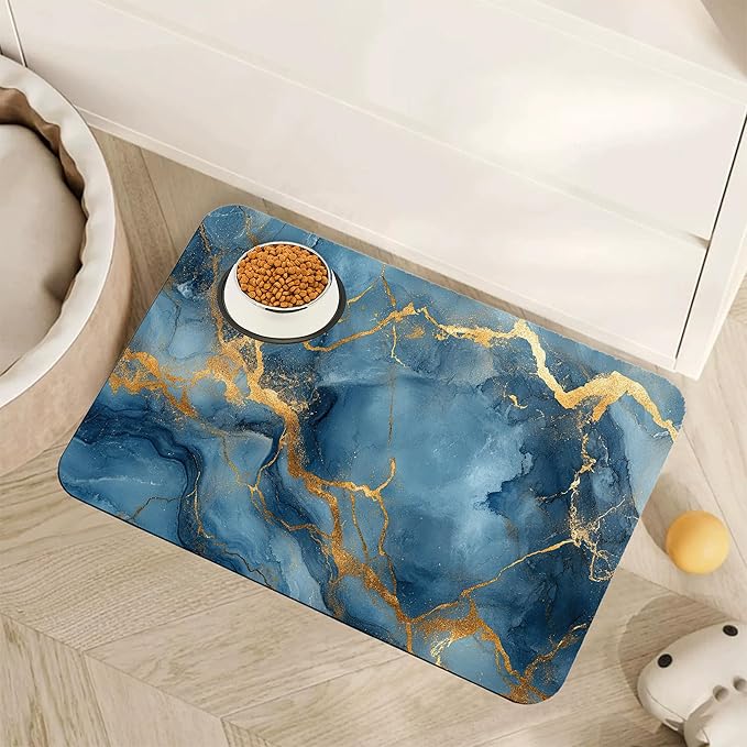 Marble Pet Feeding Mat, Non-Slip Rubber Backing Mat, Cat Dog Accessories by Unknown