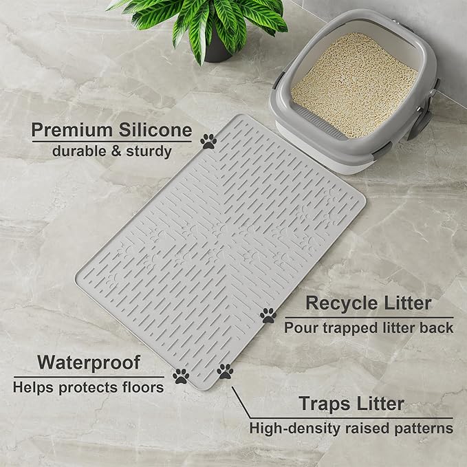 OHMO Cat Litter Mat Trapping Mat Premium Silicone Rubber 23.5x16 Ash Grey - Image 2