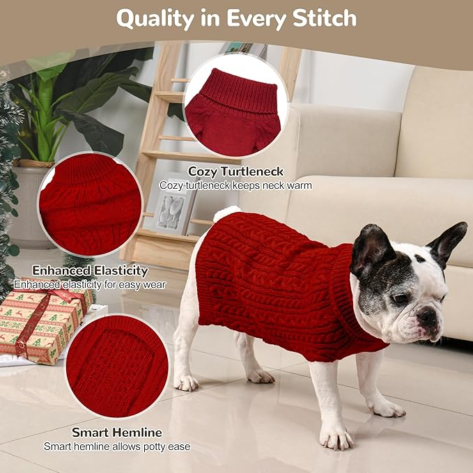 2 Pack Dog Sweaters for Medium Dogs Winter Turtleneck Pullover Cable Knit - Image 3