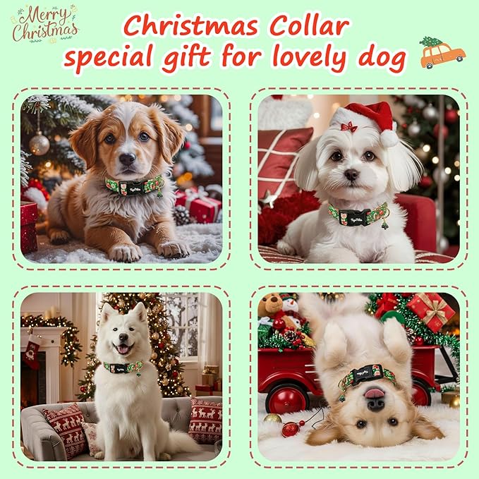 Christmas Dog Collar for Medium Dogs, Adjustable Green Small Dog Collars - Image 2