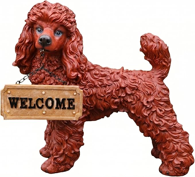 Outdoor Poodle Dog Statue with Interchangeable Welcome Sign and Detachable - Image 2